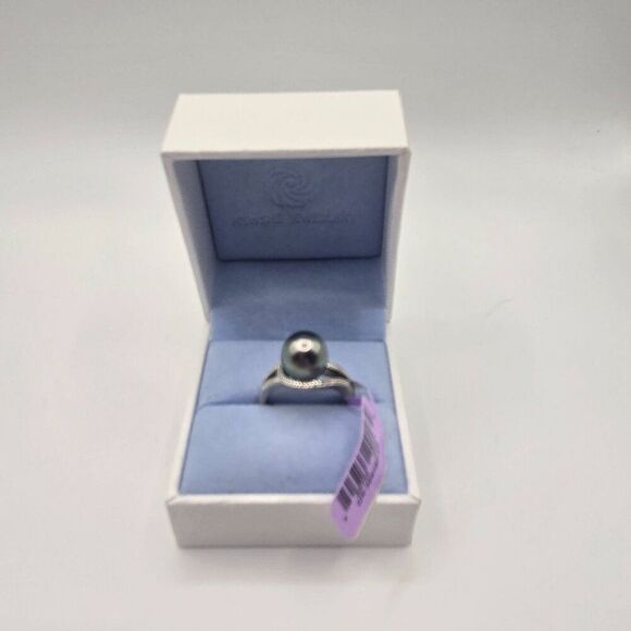 New Gray Tahitian Pearl Sterling Silver Rind Size 7 Diamond Accent 10mm - Picture 5 of 10